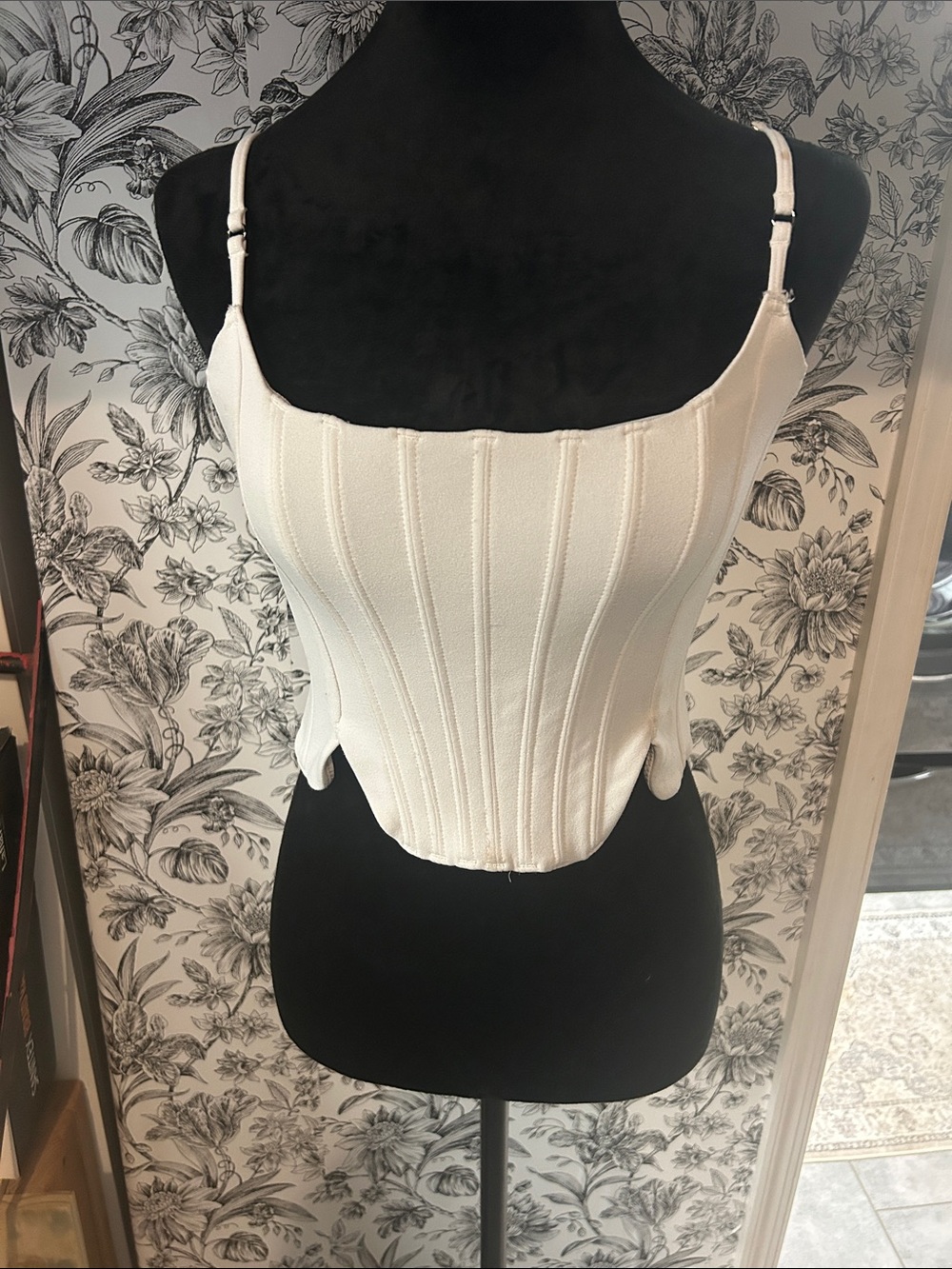 Women's Cream Ribbed Corset Cami with Adjustable Straps